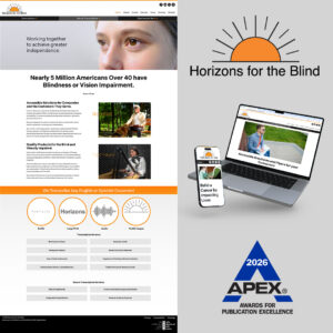 A collage of the Horizons for the Blind website on various devices